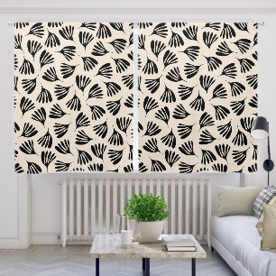 Contemporary Wispy Leaves Black and Cream Pattern Blackout Curtains