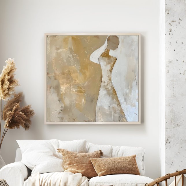 Contemporary Woman Painting Aesthetic Wall Art (Contemporary Woman Painting Aesthetic Wall Art in a neutral boho living room.)