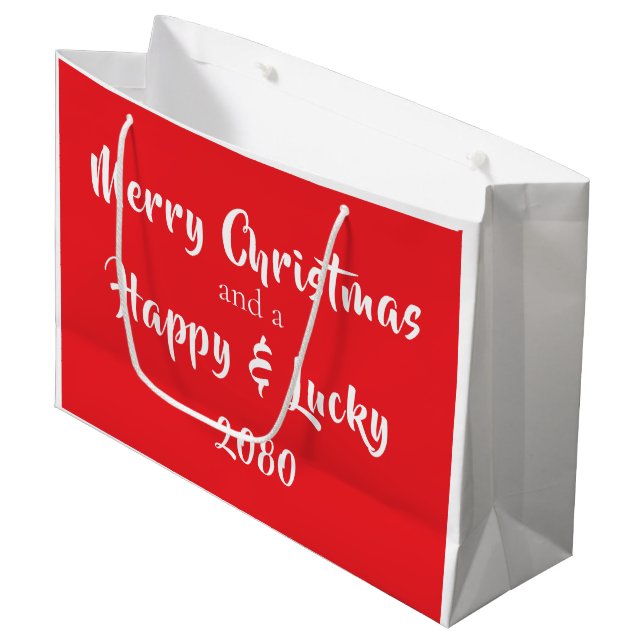Contemporary Xmas gift bag with script font (Front Angled)