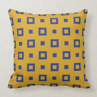 Contemporary Yellow Blue Square Pattern Throw Pillow