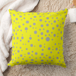 Contemporary Yellow Color and Gray Dots Throw Pillow