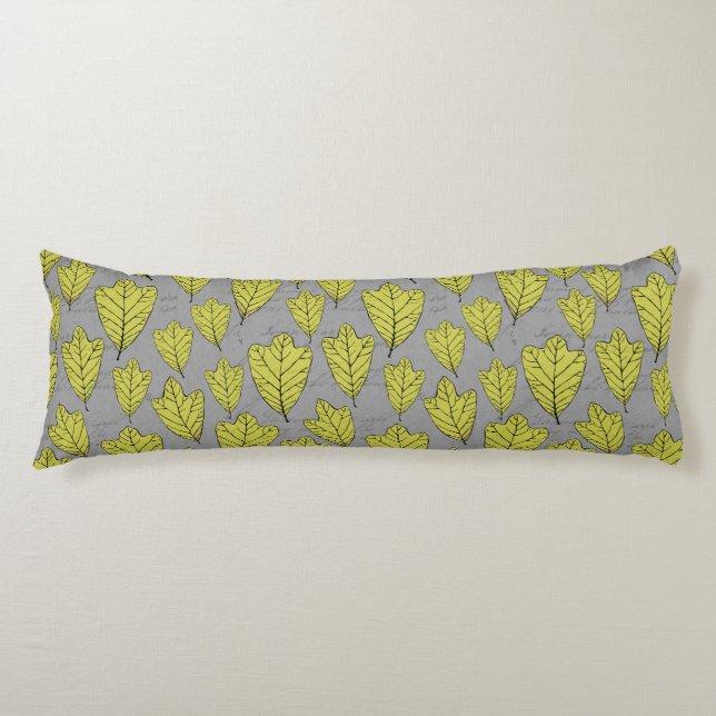 Contemporary Yellow Oak Leaves Pattern Collage Body Pillow (Front)