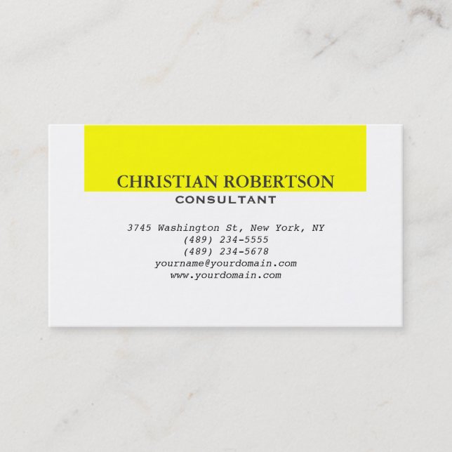 Contemporary Yellow White Consultant Business Card (Front)