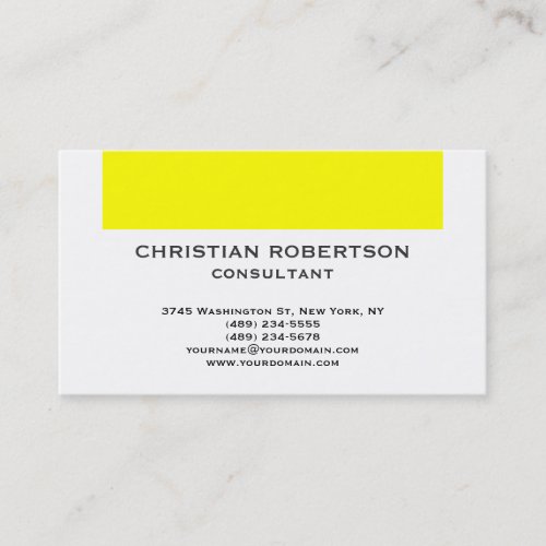 Contemporary Yellow White Consultant Business Card