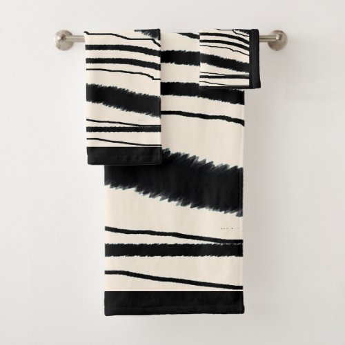 Contemporary  Zebra Print With Black Border Bath Towel Set