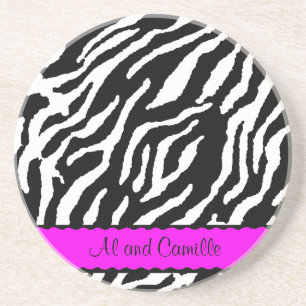 Contemporary Zebra Stripes With Hot Pink Ribbon Drink Coaster