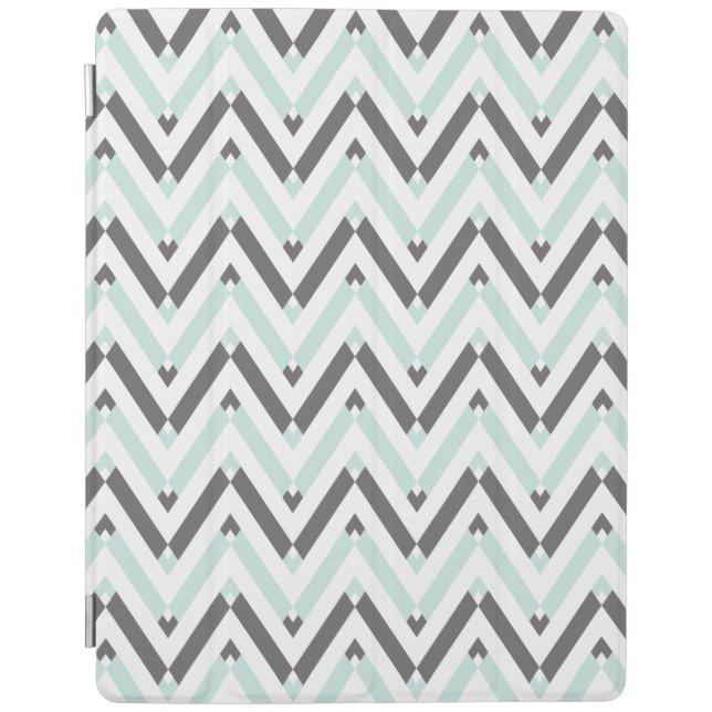 Contemporay Geometric Mint White Gray Chevron iPad Smart Cover (Front)