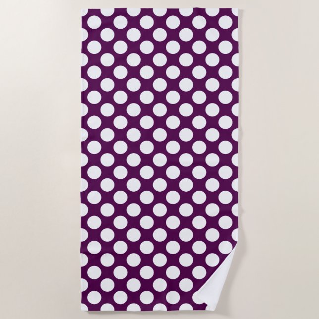 Contemporay Purple &White Polka Dot Beach Towel (Front)