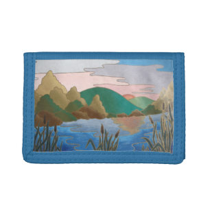 contemporty colorful landsape picture abstract trifold wallet