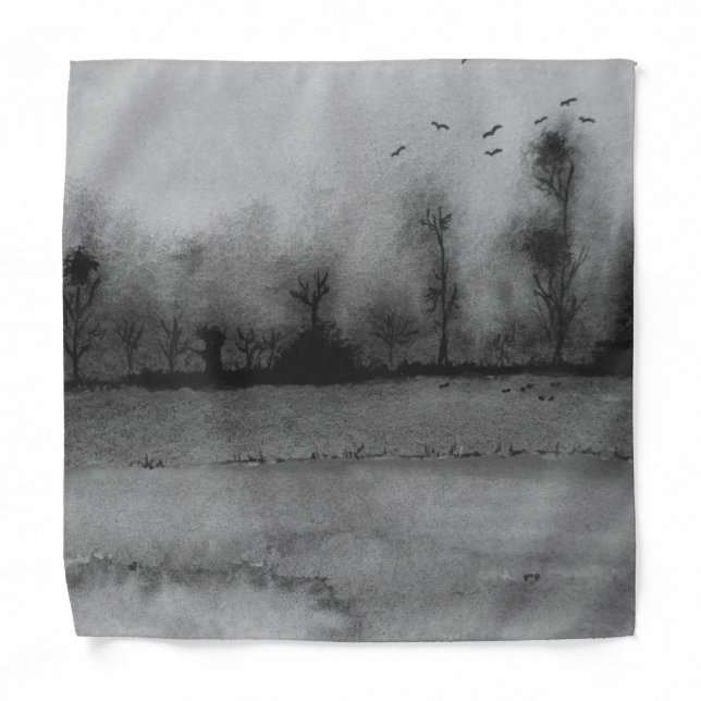 contempory abstract arty design black and white bandana (Front)