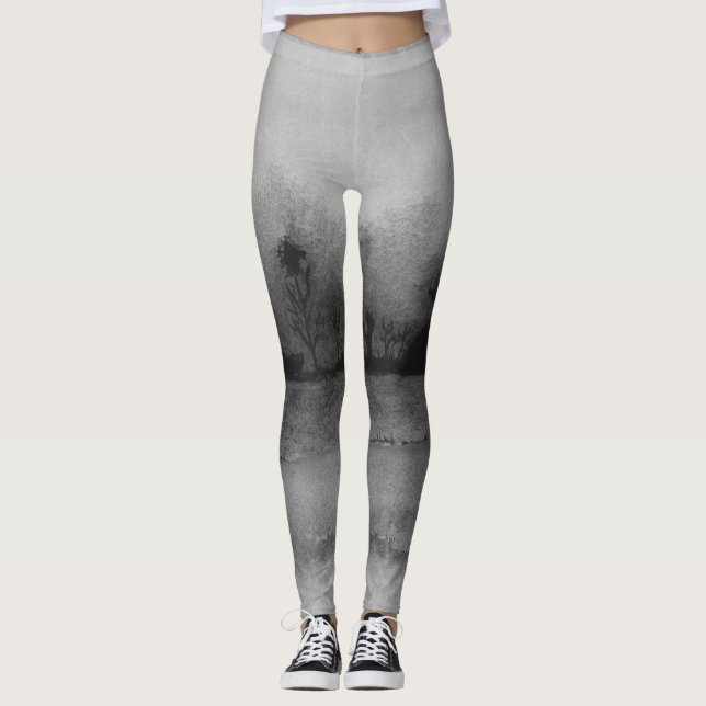 contempory abstract arty design black and white leggings (Front)