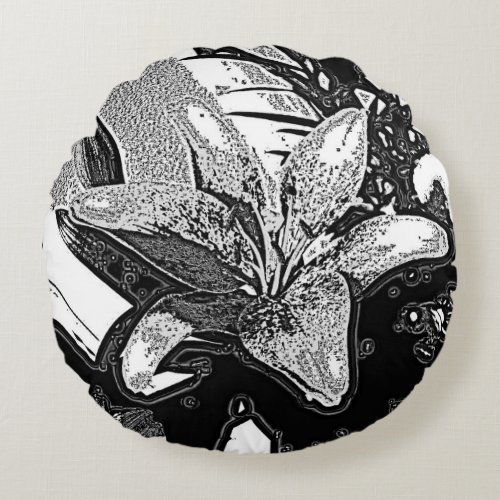 contempory abstract design in black and white round pillow