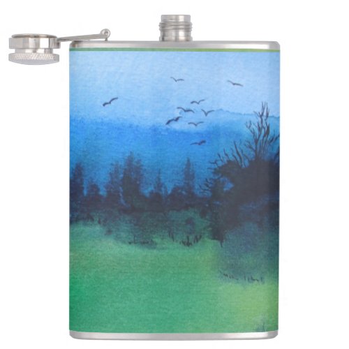 contempory abstract design of colorful landscape  flask
