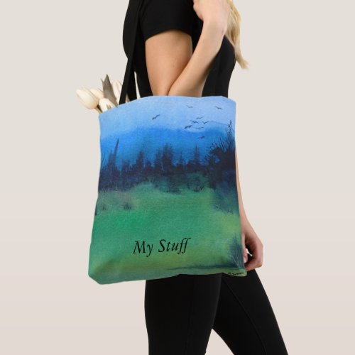 contempory abstract landscape design colorful tote bag