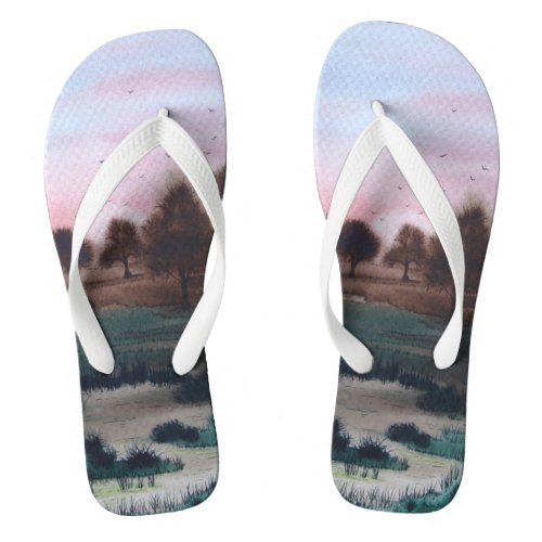 contempory abstract sunset design colorful flip flops