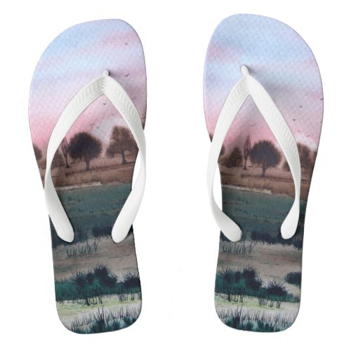 contempory abstract sunset design colorful flip flops