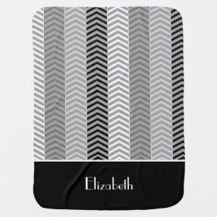 Contempory Black White Chevron Stripes and Name Baby Blanket