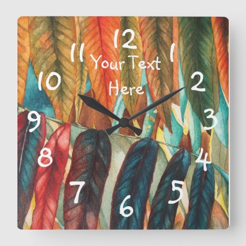 contempory colourful tree with autumn leafs square wall clock