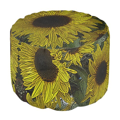 contempory design large yellow sun flowers pouf
