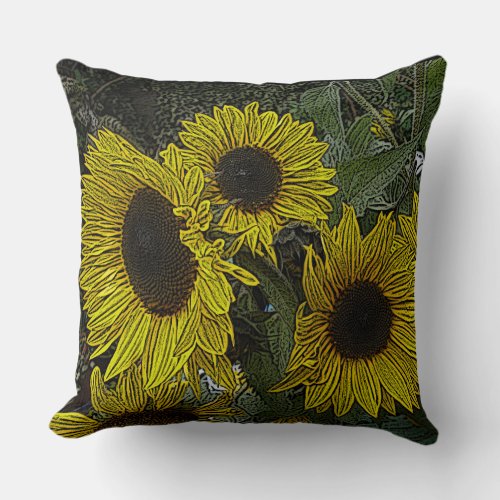 contempory design large yellow sun flowers throw pillow