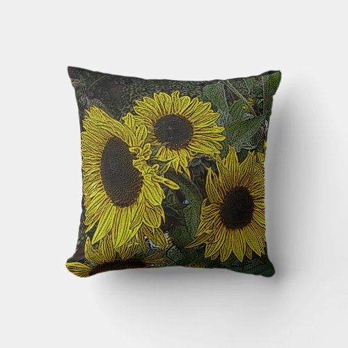 contempory design large yellow sun flowers throw pillow