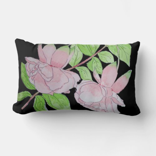 contempory floral design with pink flowers lumbar pillow