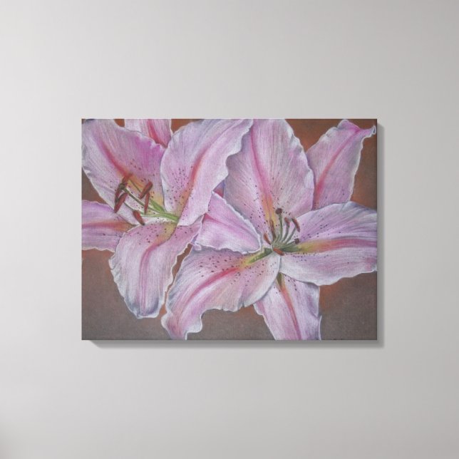 contempory picture of two large pink lily flowers canvas print (Front)