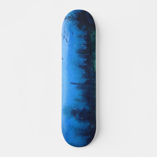 contempory spooky woodland green and black skateboard (Front)