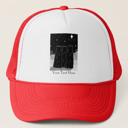 contempory three kings black and white christmas trucker hat