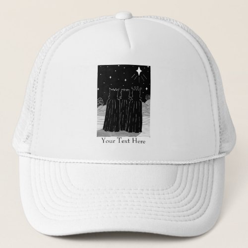 contempory three kings black and white christmas trucker hat