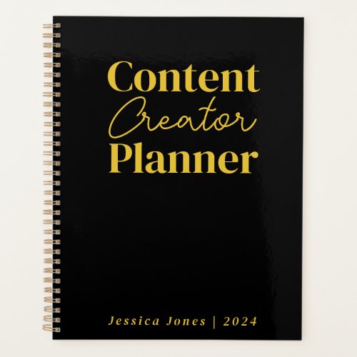 Content Creator Classy Simple Black Gold Lettering Planner