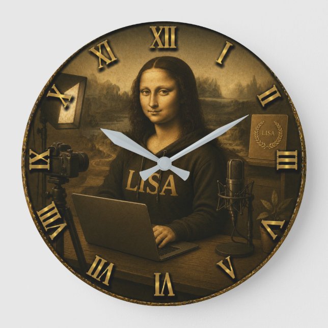 Content Creator Funny Mona Lisa YouTuber Gift Large Clock (Front)