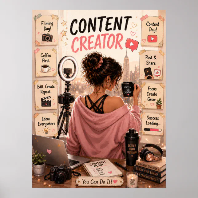 Content Creator Life Poster | Creator Room Wall Ar | Zazzle
