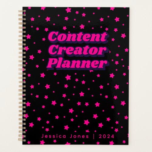 Content Creator Magical Black Hot Pink Stars Planner