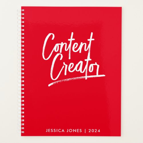 Content Creator Stylish Red White Modern Script Planner
