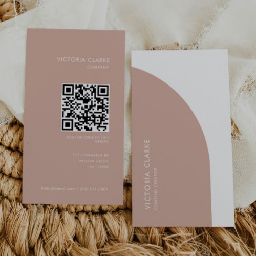 Content Creator Vertical Blush White Arch Qr Code Business Card