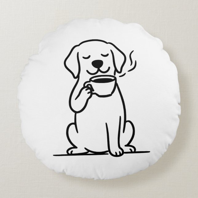 Content Dog Coffee Mood Round Pillow (Front)