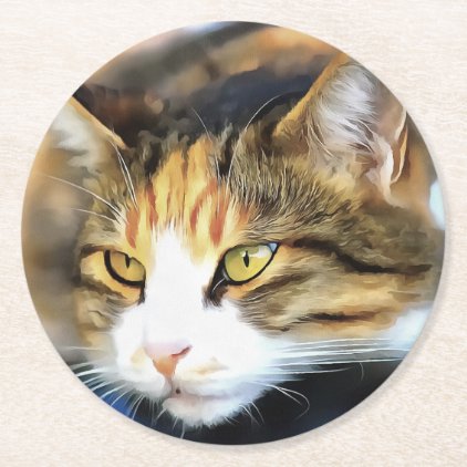 Contented Cat Round Paper Coaster