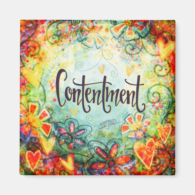 Contentment Floral  Inspirivity ONE WORD Trendy Magnet (Front)