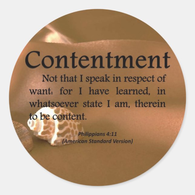 Contentment Philippians 4-11 Classic Round Sticker (Front)