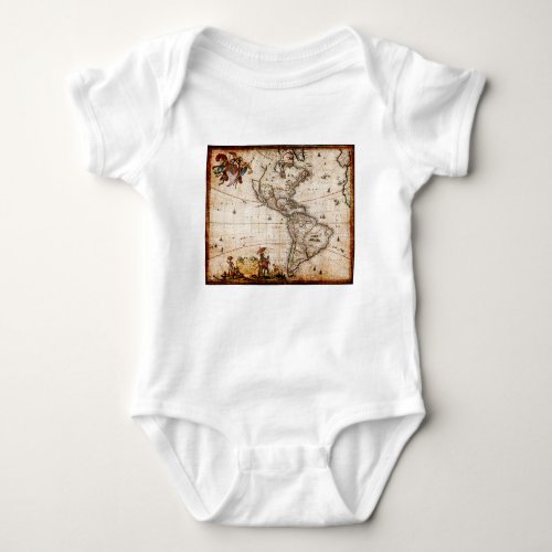 Continent of America Old Map Baby Bodysuit