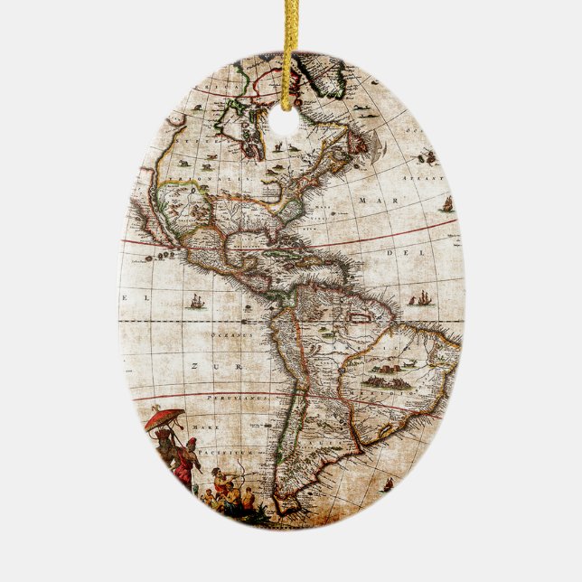 Continent of America Old Map Ceramic Ornament (Front)