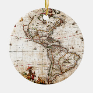 Continent of America Old Map Ceramic Ornament