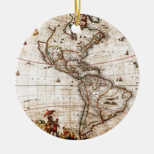 Continent of America Old Map Ceramic Ornament