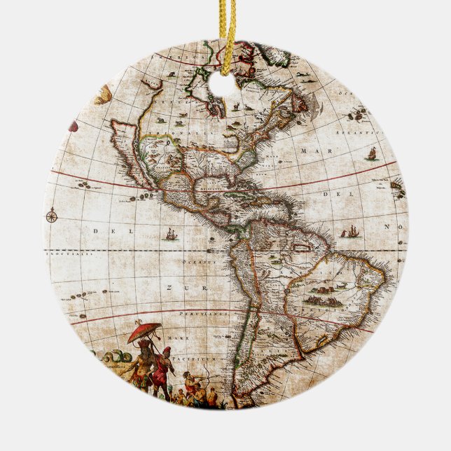 Continent of America Old Map Ceramic Ornament (Front)