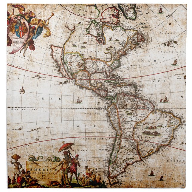Continent of America Old Map Cloth Napkin (Front)
