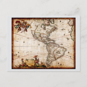 Continent of America Old Map Invitation Postcard