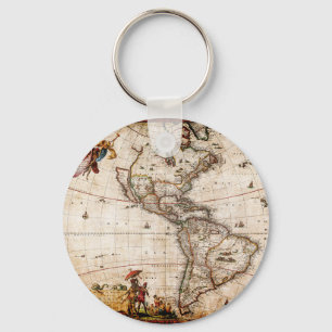 Continent of America Old Map Keychain