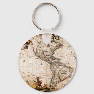 Continent of America Old Map Keychain