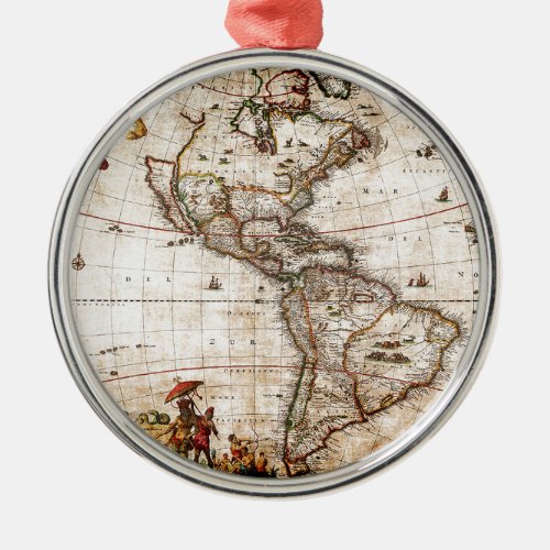 Continent of America Old Map Metal Ornament